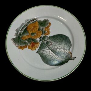 A. Nora Fenton Design Floral Vintage Decorative Plate with Green Trim.